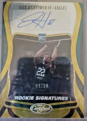 2020 Panini Certified -John Hightower IV /10 Rookie Signatures Mirror Gold front